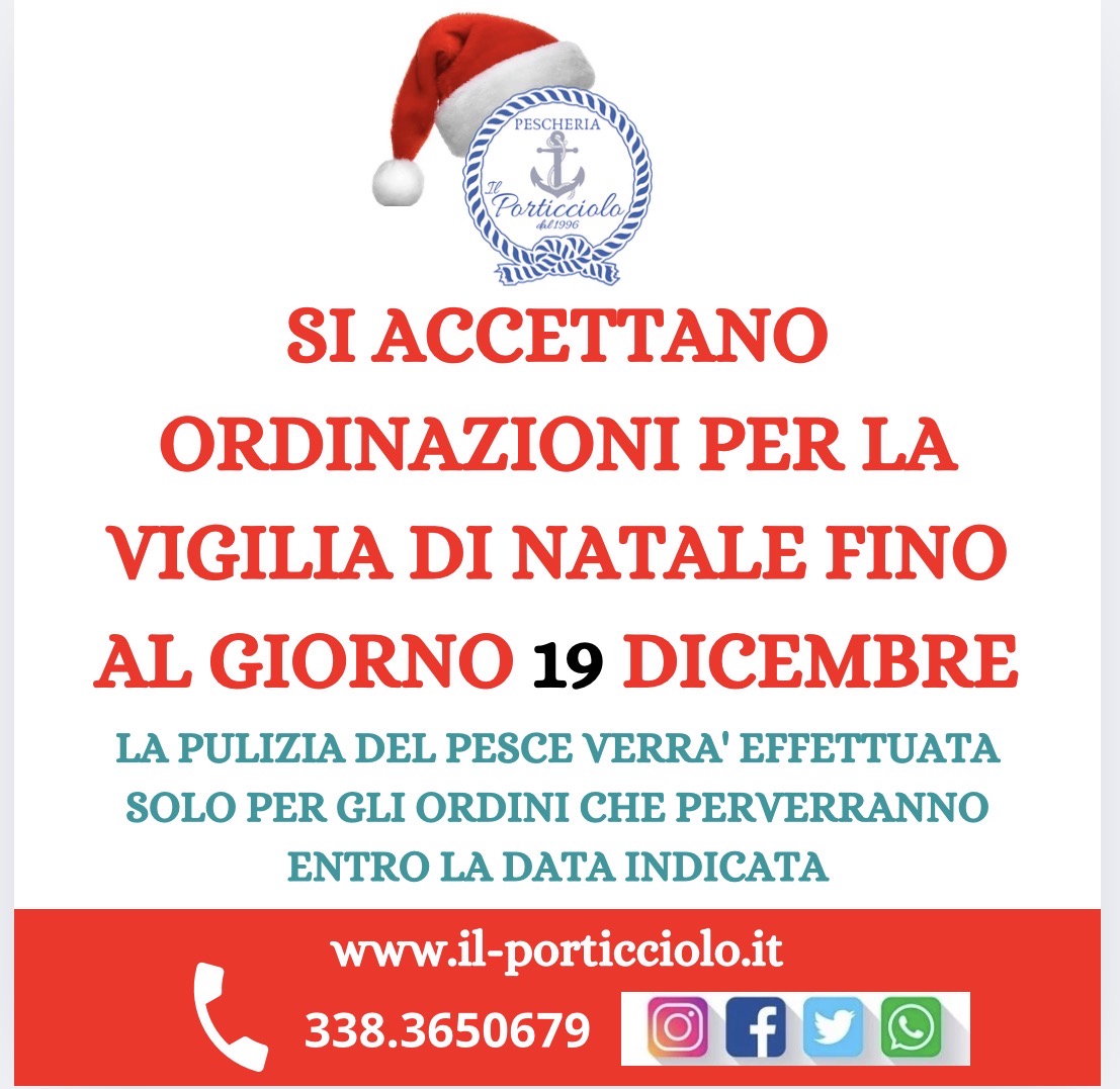 Orario Natale 2024 Pescheria IL PORTICCIOLO Ciampino
